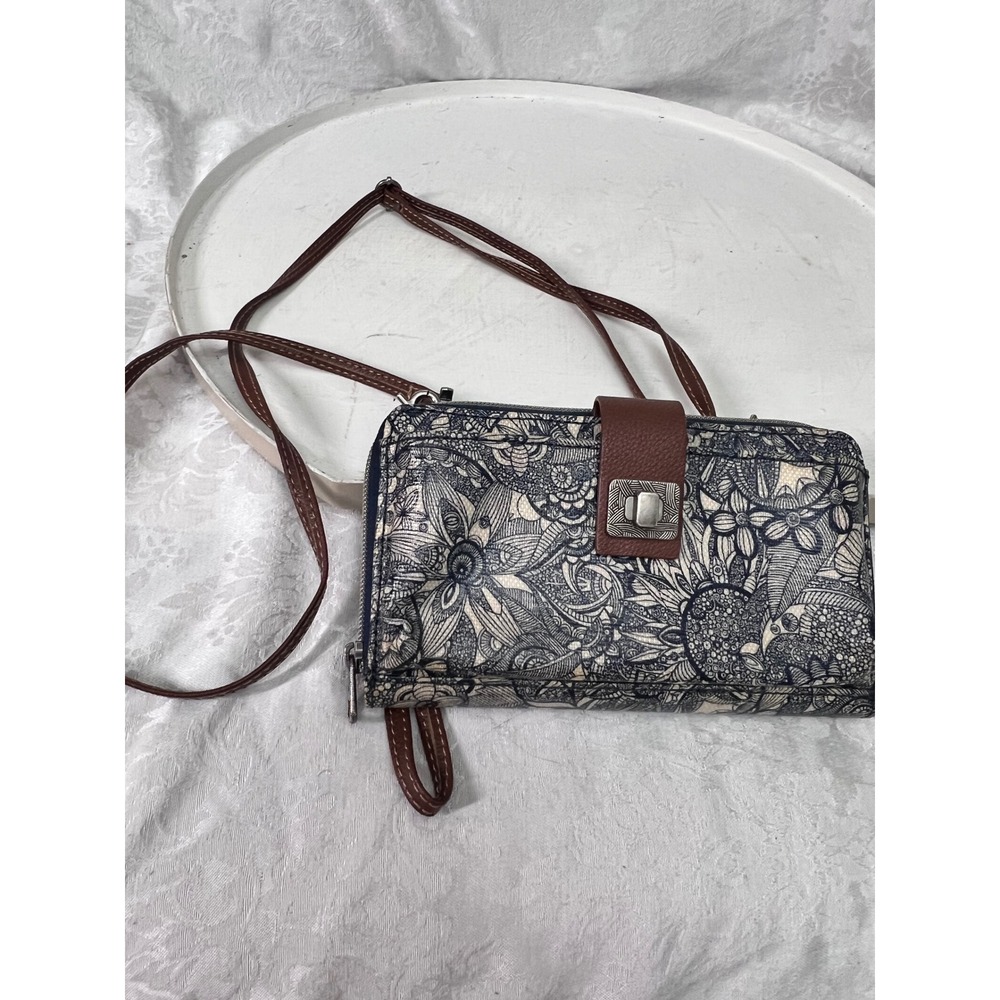 Sakroots Crossbody Wallet Wristlet Navy Floral Mandala Coated Canvas Bag